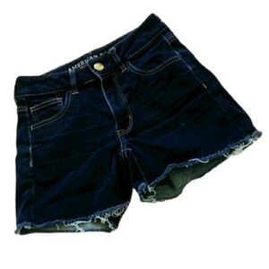 American Eagle High Rise Cut Off Jean Shortie Shorts Denim SZ 2